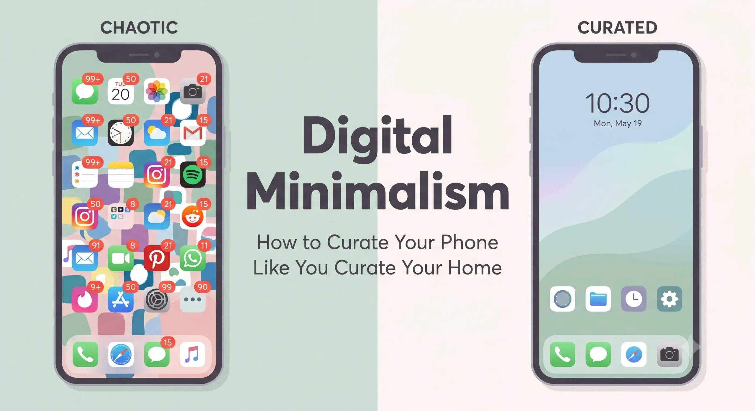 Minimalist flat-lay of a phone face-down on a desk symbolizing digital minimalism and intentional phone use.